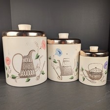 Vintage Ransburg Turquoise Metal Canister Set with Gold Rooster Motif (4 Pieces) — listing 5