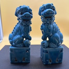 Pair of Chinese Turquoise Glaze Ceramic Foo Guardian Dogs, 8 in. — listing 2