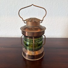 Antique Green Depression Glass Kerosene Oil Lamp with Clear Chimney — listing 3