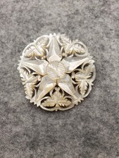 Antique Oval Mother-of-Pearl Cabochon Brooch with Beaded Border and C-Clasp — listing 4