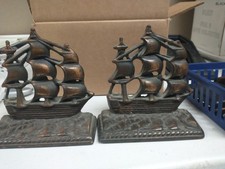 Vintage Cast Iron Galleon Ship Bookends (Pair) with Maltese Cross Sails — listing 4