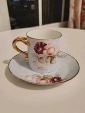 Antique Hand-Painted Porcelain Demitasse Coffee Cup with Aesthetic Movement Floral Decoration Yes, a printed/stamped mark
