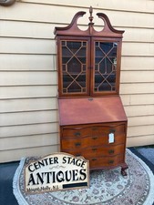 Vintage Early American Style Maple Secretary Desk with Hutch Top
