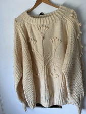 Blarney Woollen Mills Cream Aran Cable-Knit Fisherman Sweater, Size 2XL — listing 6