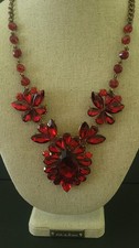 Vintage Antiqued Gold-Tone Red Rhinestone Bib Statement Necklace — listing 2