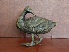 Hand-Painted Cast Metal Duck Decoy Head, 6.5" Green Mallard Style with Crackle Finish
