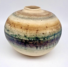 Hand-Painted Ceramic Globe Vase with Blue-Green Leaf Motif — listing 6