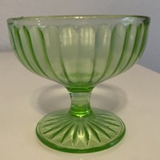 Green Depression Glass Two-Handled Serving Plate, Octagonal with Thumbprint/Hobnail Pattern, 6.5 inches — listing 6