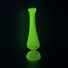 Vintage Uranium Glass 8-Inch Swung Bud Vase, Green Vaseline Glass — listing 5
