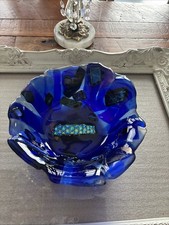 Cobalt Blue Hand-Blown Art Glass Oval Bowl with Rolled Rim — listing 3