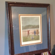 Framed Vintage-Style Golf Swing Sequence Print, 9-Panel Illustration in Ornate Gilt Frame — listing 3
