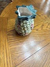 Vintage Hand-Painted Ceramic Relief Pitcher with Figural Boy & Grapevine Motif, Signed 'Bev 1971'