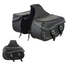 Black Leather Motorcycle Throw-Over Saddlebags with Bungee Net — listing 2