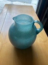 Vintage Overshot Frosted Glass Pitcher with Hand-Painted Game Birds (Pheasant & Mallard)