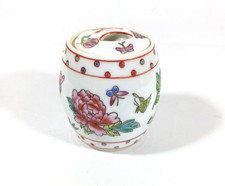 Handcrafted Ceramic Ginger Jar / Lidded Urn with Dragonfly Motif and Lavender Bands — listing 6