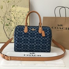 Coach Rowan Satchel Signature Canvas Crossbody Bag in Black/Denim Blue