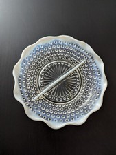 Vintage Moonstone Hobnail Opalescent Glass Two-Handled Bonbon Dish with Crimped Rim