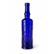 Vintage Cobalt Blue Glass Wine Bottle with Embossed Grapevine Pattern — listing 2