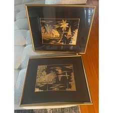 Vintage Japanese Straw Art (Mugiwara-zaiku) Crane Picture, Framed