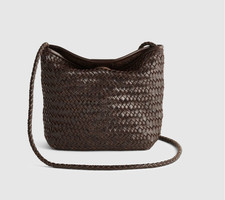 Vintage Beige Woven Cotton Crossbody Handbag with Braided Strap — listing 2
