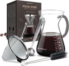 Glass Pour-Over Coffee Maker with Cork Collar and Leather Tie — listing 2