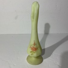 Fenton Custard Satin Glass Swung Bud Vase with Hand-Painted Holly Berry, 8.5" — listing 4
