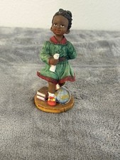 Resin Figurine of Young Girl in Red Dress Holding Doll and Quilt — listing 6