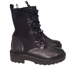 Paul Green Cognac Nubuck Lace-Up Combat Boots with Zipper Trim and Brogue Cap Toe — listing 2