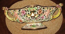 Ornate Reticulated Porcelain Console Bowl with Heavy Gold Gilt and Cobalt Enamel — listing 4
