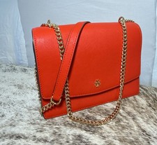 Brown Leather Flap Crossbody Bag with Embossed Monogram