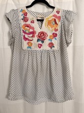 Savanna Jane Boho Embroidered V-Neck Peasant Blouse, Size L — listing 5