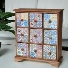 Spanish Colonial Style Two-Door Tile-Front Cabinet with Slate Top and Yellow Star Tiles