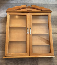 Oak Curved-Glass Curio Display Cabinet with Leaded Beveled Diamond Panels and Mirrored Back — listing 4