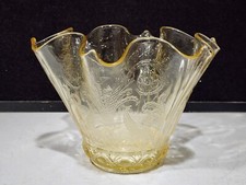 Lancaster Glass Co. Yellow Topaz 'Sphinx' Etched Depression Glass Bowl with Ruffled Rim — listing 5