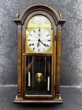 Vintage Tempus Fugit 31-Day Key-Wind Wall Clock with Arched Wood Case and Brass Pendulum — listing 3