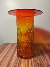 Hand-Blown Amber/Orange Art Glass Vase with Ribbed Optic Body — listing 6
