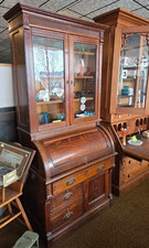 Victorian secretary walnut Antique Victorian Walnut Marquetry Drop-Front Secretary Desk with Mirrored Gallery — listing 3