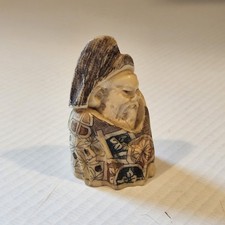 Carved Netsuke-Style Figure of Crouching Man Holding a Lantern Heavy, cool, dense — likely bone or ivor — listing 5
