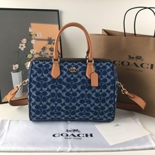 Coach Rowan Satchel Signature Canvas Crossbody Bag in Black/Denim Blue — listing 4