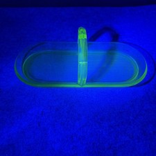 Vintage Uranium Green Depression Glass Twin-Handled Bowl, Paneled Form, 4.5 inches — listing 2