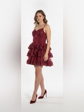 Burgundy Floral Lace Sleeveless Fit-and-Flare Dress with Nude Lining — listing 3