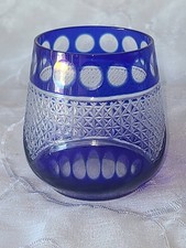 Cobalt Blue Cut-to-Clear Crystal Vase with Star, Pinwheel & Diamond Motifs — listing 5