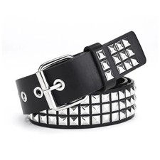 Set of 2 Studded Grommet Belts - Pink Double-Prong & Black Eyelet — listing 3