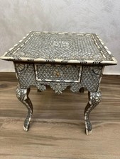 Round Pedestal Bedside Table with Marquetry Sunburst Inlay Top — listing 3