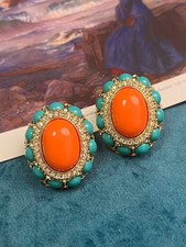 Vintage Cocktail Ring with Faceted Orange Cabochon in Silver-Tone Setting — listing 2