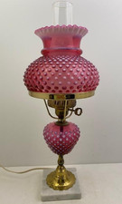 Fenton Hand-Painted Milk Glass Ruffled Shade Electric Hurricane Table Lamp with Winter Scene — listing 6