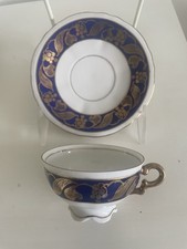 Mitterteich Bavaria Miniature Demitasse Cup and Saucer, Dark Blue Gold and White with Concentric Circle Motif, Footed — listing 6