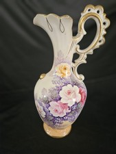 Vintage White Ceramic Ornate Ewer / Pitcher Vase with Scrolled Handle — listing 5