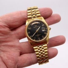 Vintage 1970s Waltham 17 Jewels Incabloc Day-Date Men's Watch, Swiss Made, Cushion Case with Speidel Expansion Band — listing 4