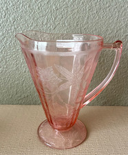 Pink Depression Glass Oval Platter in Floral 'Poinsettia' Pattern with Matching Handled Berry Bowl — listing 5